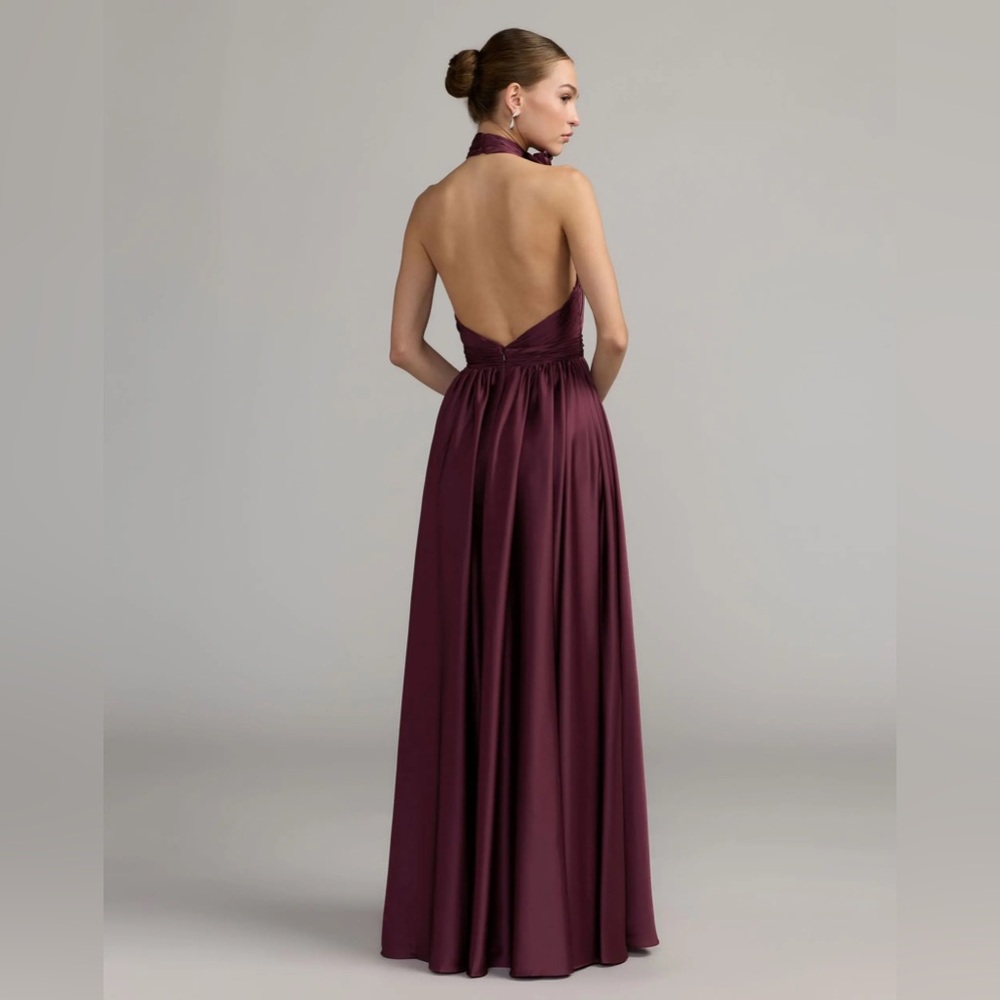 NWT Ieena for Mac Duggal Purple Soft Tie Halter Neck High Slit Evening Gown - Picture 3 of 16